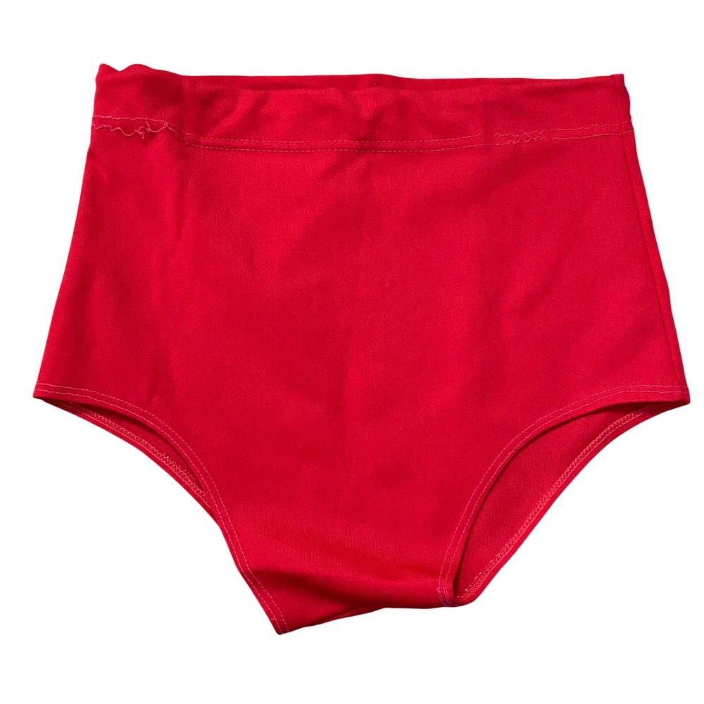 Ocean Swim Bottoms Womens 36 Red Vintage High Waisted Nylon Trunks Drawstring
